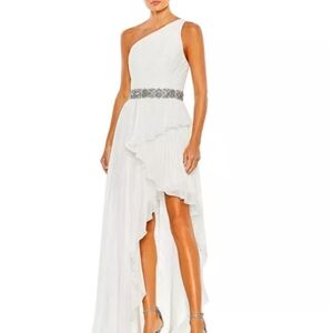 NWT Mac Duggal Pleated Asymmetrical One-Shoulder Ruffle Hem Gown Size 10